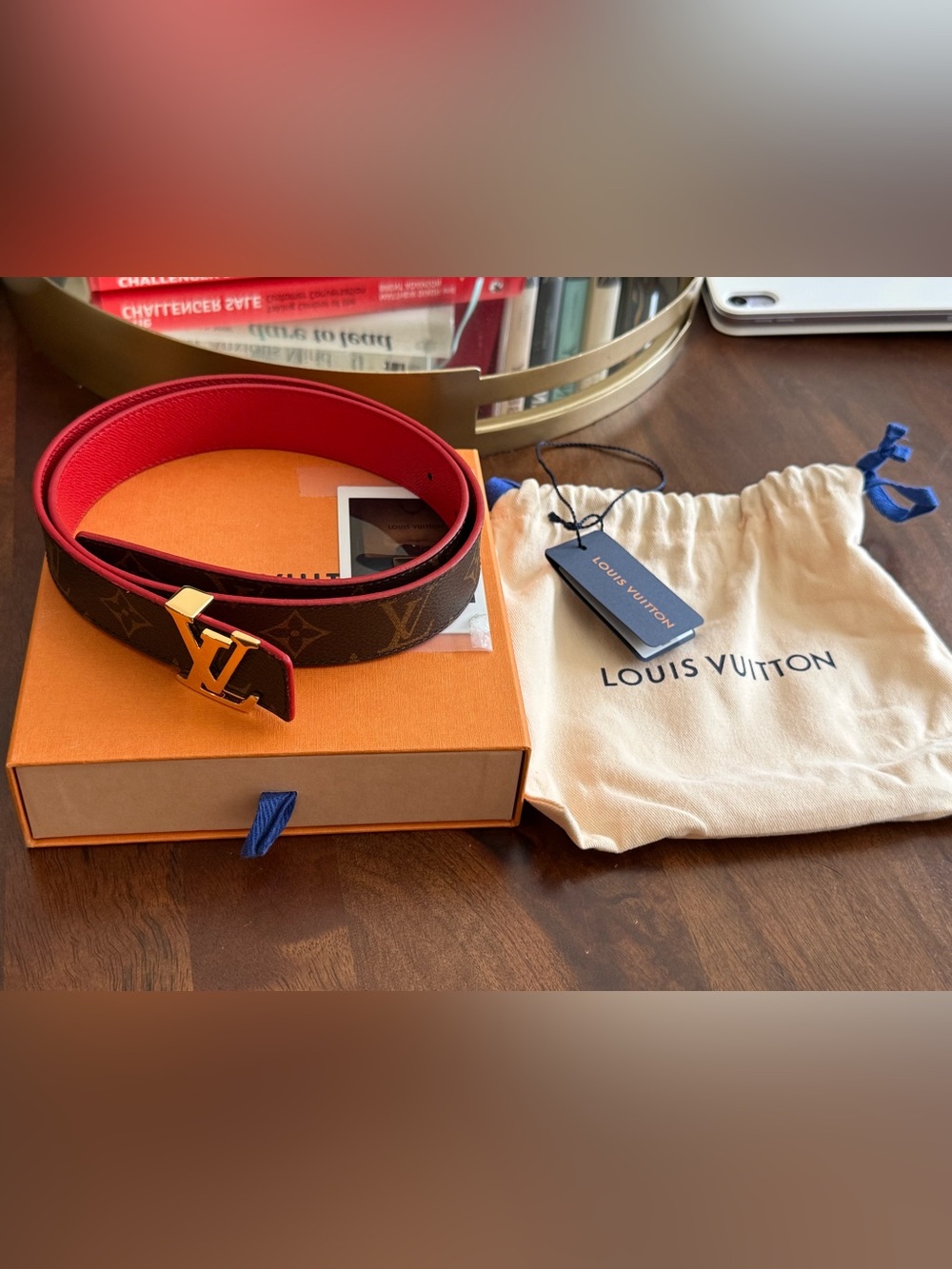 Louis Vuitton Women’s Monogram Belt in Brown and Red